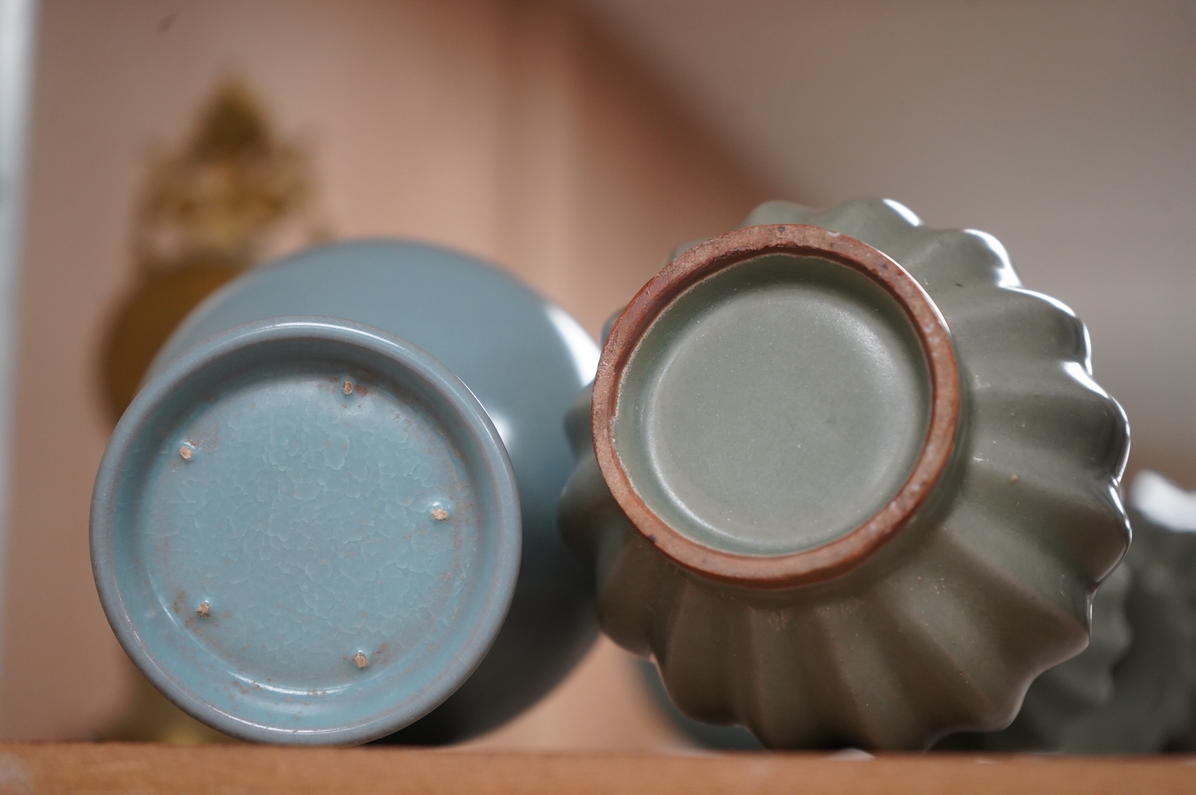 Two Chinese vases comprising a Meiping example and a celadon glazed example, largest 18cm high